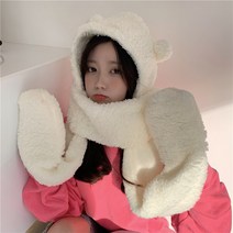 곰돌이목도리 모방 양고기 벨벳 두꺼운 면화 귀여운 곰 모자 겨울 뜨거운 판매 여성 스카프 장갑 올인원