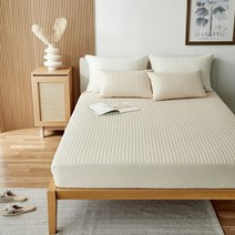 60수 고밀도 순면 내추럴 워싱 줄누빔 매트리스커버