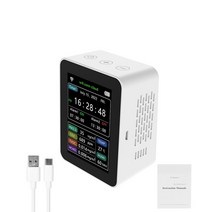 가스검출기 감지기 측청기 검진기 6in1 tuya wifi 스마트 공기 품질 감지기 pm2.5 tvoc co2 ch2o 온도 습도 감지기 시간 날짜 디스플레이 공기 품질 테스터, 6in1 투야 화이트