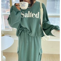 솔티드 루즈핏 허리스트링 맨투맨(롱스커트SET가능)