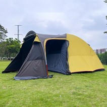 야외 캠핑 더블 레이어 방수 양산 선 스크린 한 방 한 거실 휴대용 다중 사람 비닐 텐트 공원 캐노피, 연한 노란색