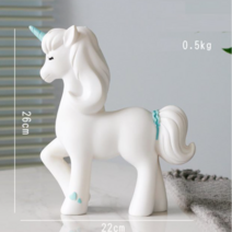 북유럽 유니콘 피규어 인테리어 오브제 조각상 행운 기운상승 꿈해몽 복을 얻게 되는 풍수 개업 이사 축하 선물 탁상 현관 장식품, 이미지 색상 유니콘 인테리어 오브제