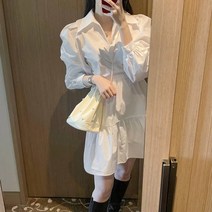 여성 스타일리쉬 캉캉 퍼프 벌룬 긴팔 셔츠 원피스