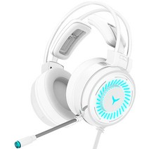 KEYXGSUL 초경량 7.1 LED 노이즈 캔슬링 마이크 4D 게임 헤드셋, 화이트 윙