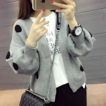 봄가을벌룬소매도트땡땡이여성가디건XL536603125771