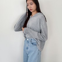 버튼 후드 여성 긴팔 크롭 티셔츠