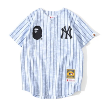 Bape와 NY 콜라보 스트라이프 베이스볼 야구 져지