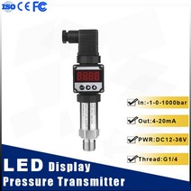 공구 LED 디스플레이 압력 송신기 G1/4 스레드 4-20mA 출력 공기 수압 오일 유압 센서 DC24V, [01] -1-1bar, [05] NPT1-2, 01 -1-1bar_05 NPT1-2