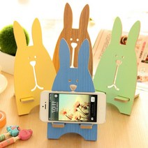 우드 원목 스마트폰 거치대 토끼 스탠드 책상 테이블 사무실 휴대폰 받침대, 랜덤, 1개