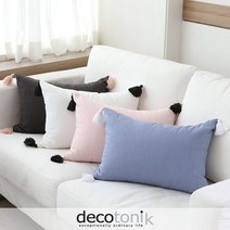 데코토닉 퓨어린넨 태슬 쿠션 솜포함 50x35cm 컬러 4종, 오프화이트