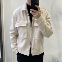 라운지21 남자 데일리 투포켓 미니멀 퀼팅 안감 울 블루종 자켓