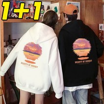1+1 기모 후드티 남성 여성 맨투맨 오버핏 커플 긴팔 빅사이즈 가을 겨울 S~5XL