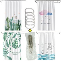 제로링꾸 샤워커튼 + 플라스틱 고리 + 스텐 커튼고리 증정 방수 패브릭 북유럽 감수성 곰팡이, 구름비, 180 cm X 180 cm