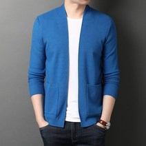 남자 니트 가디건 캐주얼 더블 포켓 버튼 없는 얇은 스웨터 코트 남성 의류 4 가지 색상 가을
