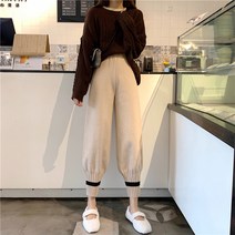 NRF0024 밑단 배색 니트 밴딩팬츠 여성 와이드 니트바지