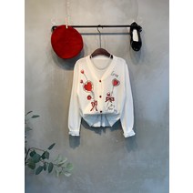 씨샵인더룸 / 벌룬 자수 하트 단추 브이넥 가디건 2color