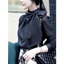 여성블라우스 봄 스타일 쉬폰 블라우스 셔츠 casaul 긴소매 검은 나비 넥타이 칼라
