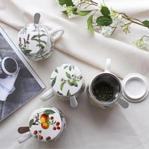 허브패턴 티필터 뚜껑머그컵1P 독일산 도자기컵 커피잔 사무실컵, 라벤더