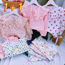 1+1 키즈셔츠 봄 플라워 하트 딸기 토끼 캐릭터 프린트 셔츠 상의 루즈핏 박시 블라우스 여아 아동용