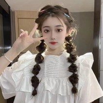 YAPOGI초롱머리 딴머리 땋은머리 복싱머리 부분가발, 2개입, 짙은 갈색