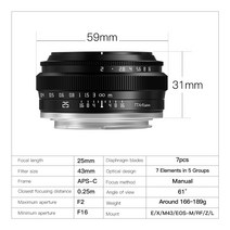 캠코더렌즈 카메라렌즈 Sony E-Nikon Z 렌즈 용 25mm F2 APS-C 프레임 수동 초점 Canon M R Fuji X Leica S, 06 Canon EF-M