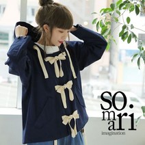 선택할 수 있는 M~3L 사이즈 전개! 「somari imagination 후드 첨부 레이스 업 블루존」[레이디스 라이트 아우터 스프링 코트 쇼트길이 재킷 점퍼 겉옷 긴소매] ※반
