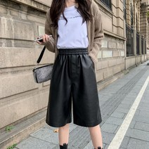 1+1 가을 여자 빅사이즈 밴딩 버뮤다팬츠 가죽 반바지