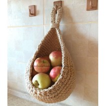 couyor 라탄 바구니 벽걸이 세트 야채 꽃 과일 수납 백 바스켓 천연 삼노끈 주방 테이블 벽걸이 보관 선반, S세트-ABC