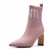 부츠 플러스 사이즈 35 43 발목 하이힐 패션 신발 뾰족한 발가락 니트 패턴 통기성 양말 부티