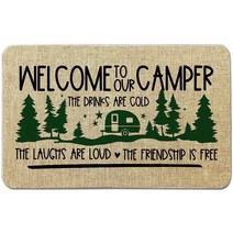 OCCdesign Camper RV 여행용 트레일러 도어 매트 캠퍼밴 캐러밴 모터홈용 캠핑 러그 장식 가족 친구 캠핑객을 위한 재미있는 선물 우정은 무료입니다 S005 554440, Welcome to Our Camper