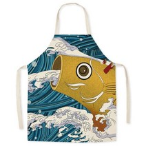 일본 우키요-e 리넨 앞치마 후지 가정용 주방 그리스 및 얼룩 방지 요리 허리 민소매 블라우스, 38x47cm, style 12, style 12_38x47cm