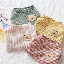 펫라이엇 1+1 강아지옷 고양이옷 데일리 크루넥 와플 티셔츠 나시 실내복 외출복 S-XL, 세트01_옐로우+그린