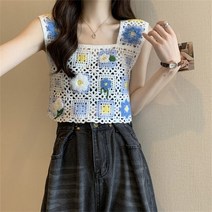 뜨개 플라워 뷔스티에 크롭 니트 민소매 나시 (luke)