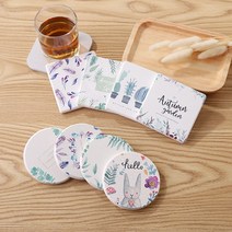 IAWI 규조토 컵받침 티코스터 일러스트 홈 인테리어 세트, 규조토 컵받침 8P 세트