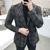 용된다 남자 겨울 체크 블레이져 빅사이즈 울 싱글 자켓
