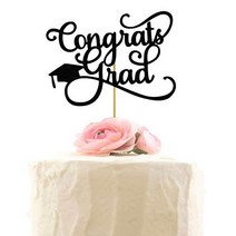 Congrats Grad Cake Topper Graduation Party Decorations Class of 2020 Cake Decor Sign Black, 1