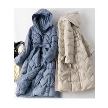 여성패딩코트 명품패딩 점퍼 겨울 오리 다운 재킷 초경량 얇은 롱 벨트 가 캐주얼 슬림 튜닉 파카