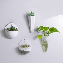 플라스틱 벽면 부착 화분 벽걸이 행잉 에어 플랜터 공중 식물 거치화분, 삼각형-화이트