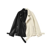 가죽 자켓 롱 셔츠형 바이크 ftlzz 봄 가을 옷깃 splicing pu 가죽 자켓 여성 moto frenulum faux soft leather coat casual