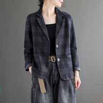 여자 봄 가을 체크 자켓 면 마 잠바 가디건 데일리 오피스룩 SFW