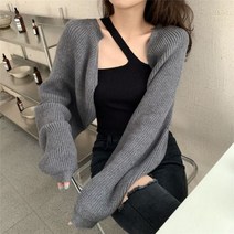 여성 스웨터 가디건 가을 검정색 짧은 니트 가디건 여성용 스웨터 코트 넉넉한 긴 소매 아우터 매치 니트웨어 상의