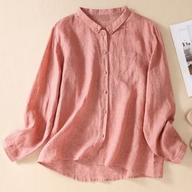 여성 면마 셔츠 봄 여름 가을 캐주얼 베이직 긴소매 심플 무지 여자 남방 상의 2023 women linen shirt XK0580