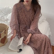 춘게엘 잔잔한 꽃나염 쉬폰 긴팔원피스 r091