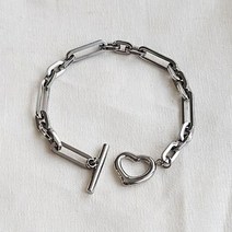 주하트 써지컬스틸 볼드 하트 버클 심플 고급 믹스 체인 팔찌