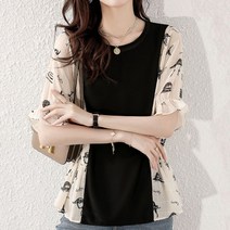 챕스 배색 프린트 블라우스_RB2BL137