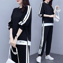 ZDD 봄가을 트레이닝세트 여성 운동복 소매트임 레이스 맨투맨 조거팬츠 빅사이즈 M~6XL