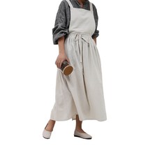 라라메이드 롱스커트 원피스 린넨 유치원 꽃집 카페 앞치마, 대마 베이지