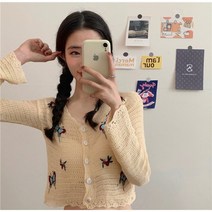 긴팔 브이넥 타이트한 외장 펀칭 니트 bm 카디건 숏 스웨터 상의 여성복 트렌드