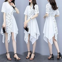해외 여성 여름 도트 블랙 드레스 우아한 미디 쉬폰 원피스 T5455