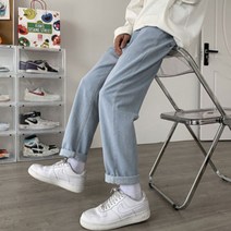 남성 캐주얼 패션 베이직 워싱 데일리 청 바지 I63 남자 하의 하이웨이스트 일자 배기 부츠컷 세미 진